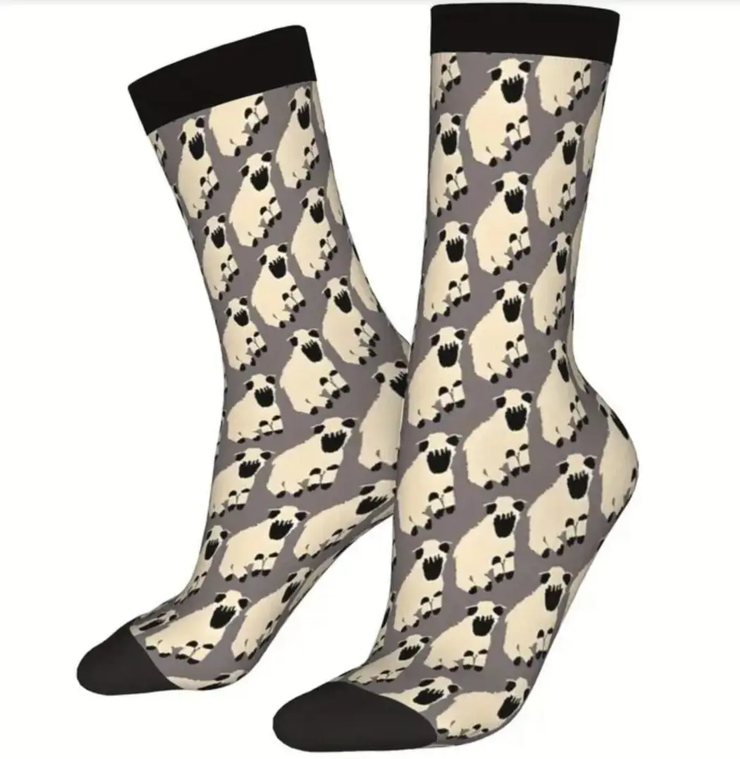 Creative socks featuring a repeating panda pattern with black accents.