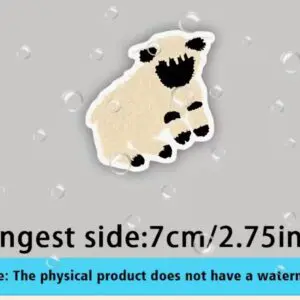 A cute sheep-shaped patch with black details on a beige background.